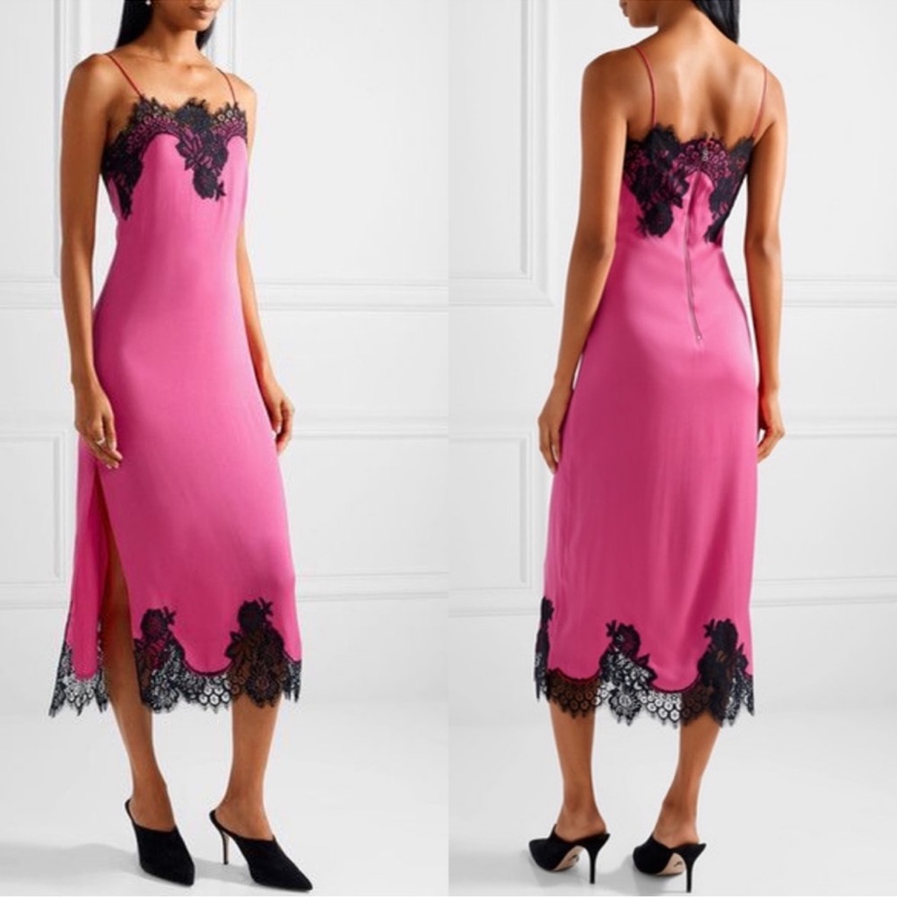Alice & Olivia Pink and Black Lace Slip Dress size S